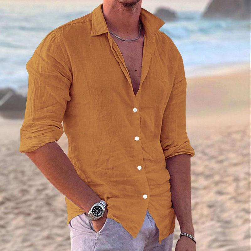 

European and American Cross-border Popular Men s Clothing, Casual Trend Fashion Cotton and Linen Slim-fit Shirt Men XXXL помаранчевий