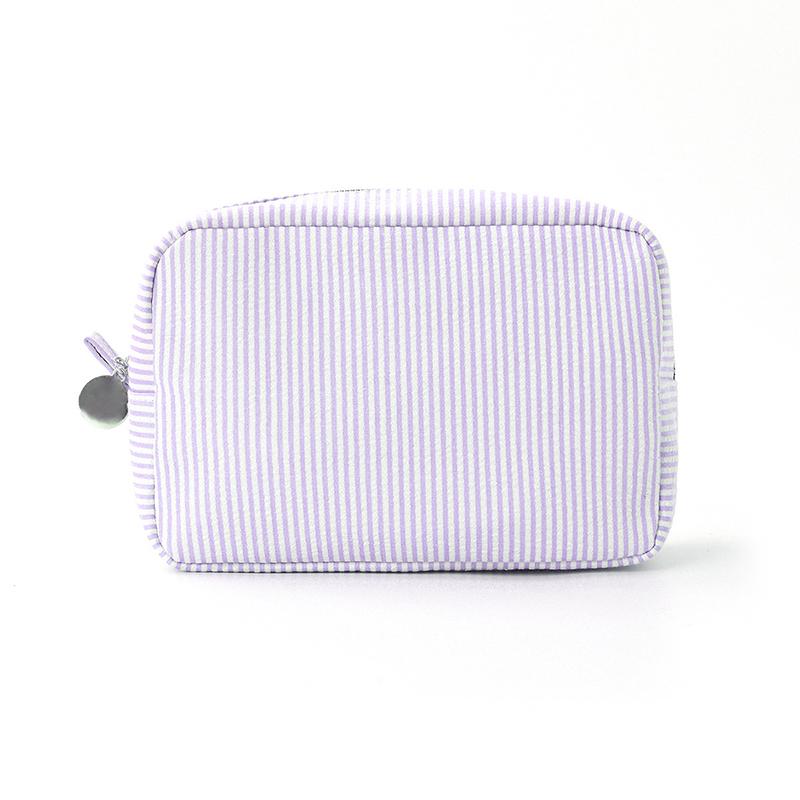 Contrast Color Striped Cosmetic Bag for Women Daily Casual Soft Zipper Makeup Storage Bag Portable Travel Outdoor Toiletry Bags
