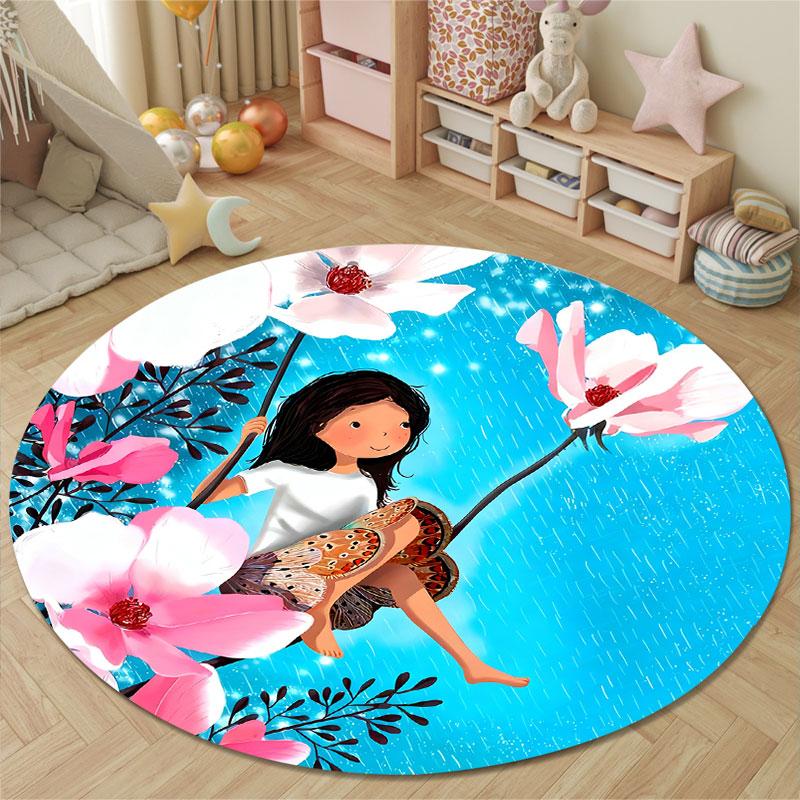 Rustic Round Christmas Multicolor Rug Pad, Non-Slip Floor Mat for Bedroom