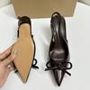 Elegant Butterfly-knot Women High Heels Shoes Pointed Toe Wedding Party Prom Slingbacks Patent Leather Female Dress Pumps