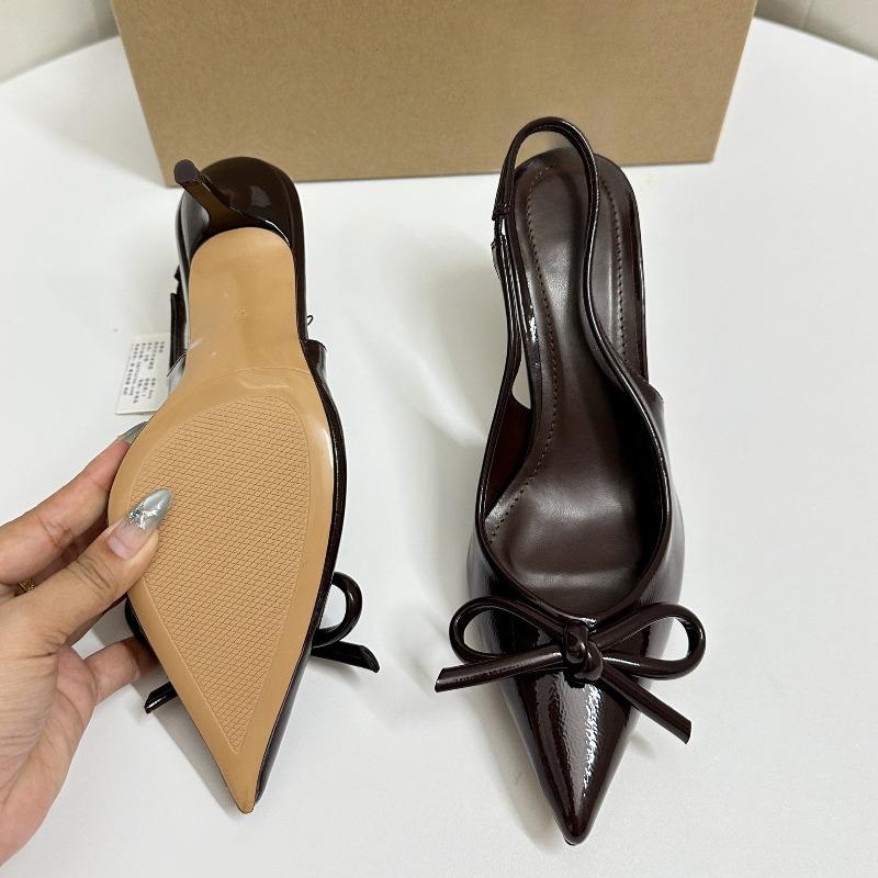 Elegant Butterfly-knot Women High Heels Shoes Pointed Toe Wedding Party Prom Slingbacks Patent Leather Female Dress Pumps