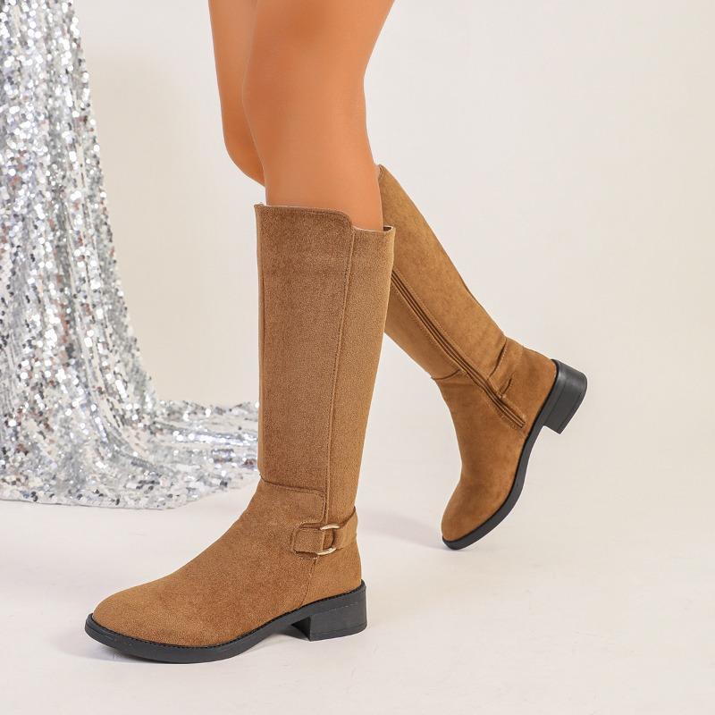 2025 Winter Vintage High Top Boots Large Size Round Toe Side Zipper Thick Heel Knight Boots Women