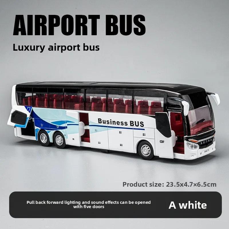 1/32 Scale Diecast Alloy SETRA Luxury Bus Model Children's Toy Car Business Travel Bus Pull Back Sound and Light Miniature