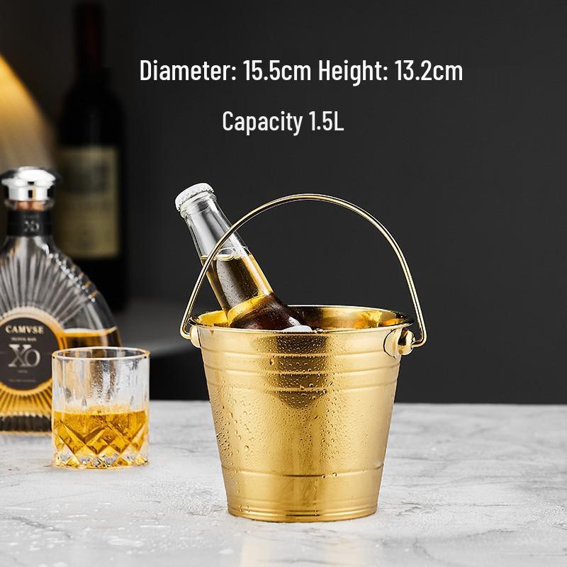 3L Double-Layer Insulated 304 Stainless Steel Ice Bucket with Thickened Handle for Wine & Beer
