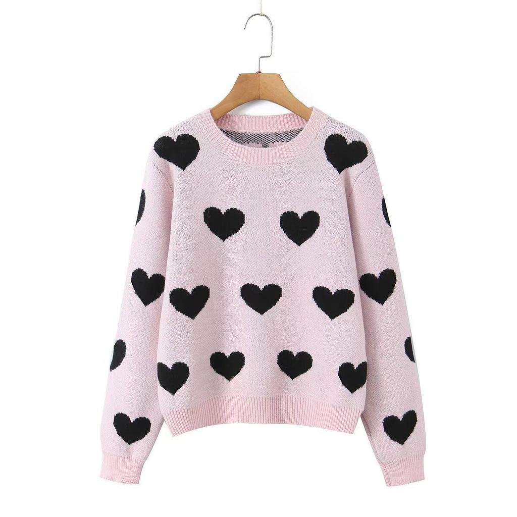 2026 Autumn Women's European & American High-End Versatile Heart Pullover Sweater