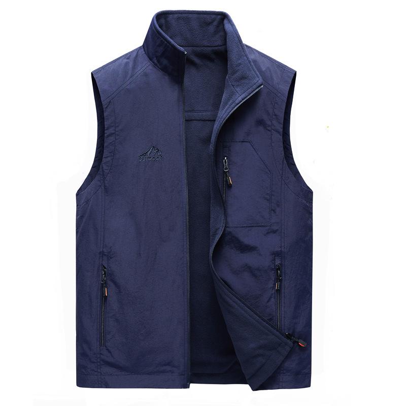 New Spring and Autumn Vest Men's Casual Outdoor Fleece Stand-up Collar Double-sided Vest