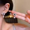 Light Luxury Zircon Flower Pearl Stud Earrings Super Fairy Temperament Earrings Women's Gentle Earrings
