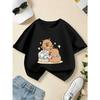 European sizes Children's Summer Short-Sleeve T-Shirt, Cartoon Print Top for Girls, Featuring a Cute Design, Suitable for Outings and Daily