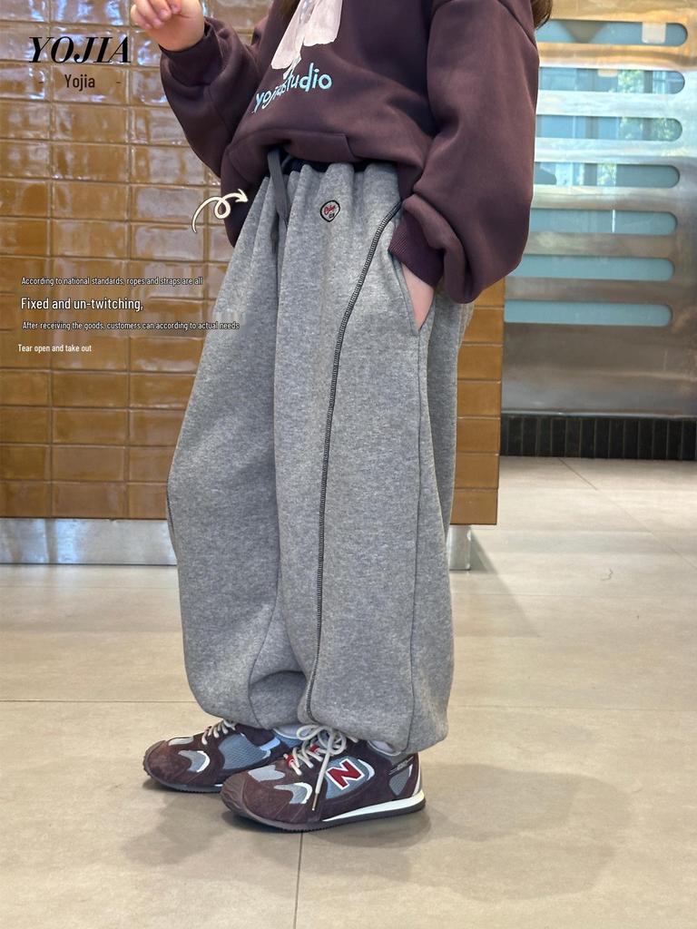 YOJIA Winter 2025 Fleecegefütterte Mädchen-Sport-Sweathose - Dicke, warme Hose für große Kinder