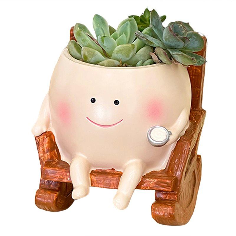 

HHO-Cute Smiling Face Flower Pot Chair Little Devil Garden Home Decoration Creative Swing Succulent Plant
