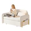 Loveseat Sleeper Sofa 3-In-1 Convertible Bed Boucle with Put Out Bed And Drawer Couch Love Seat Side Pockets 2 Pillows USB Ports Gold Metal Legs