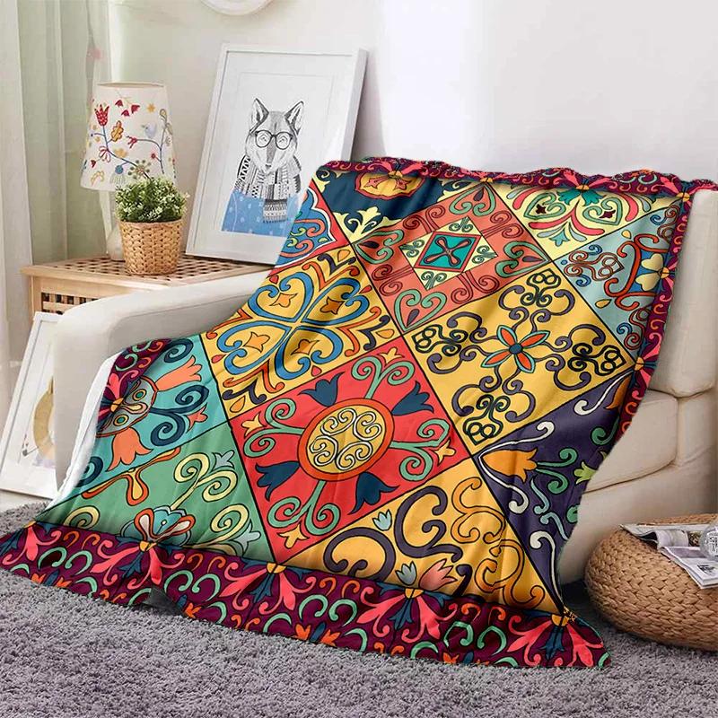 Turkey Persian Bohemian Mandala Flower Soft Flannel Blanket for Bed Bedroom Sofa Picnic,Throw Blanket for Outdoors Leisure Gift