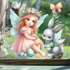 Easter Cartoon Angel & Rabbit Window Clings - Decorative Glass Stickers for Living Room & Shops