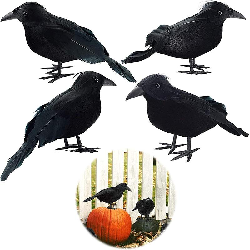 136pcs Black Simulation Crow Model Halloween Hunting Decor Bird Decor Party