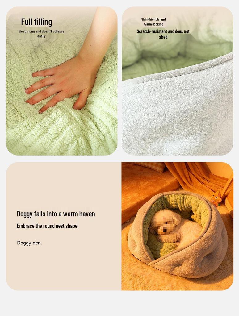 2025 Winter Cozy Semi-Enclosed Dog Bed for Medium and Small Pets