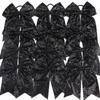 12Pcs 7.5' Bling Sparkly Glitter Sequins Pigtail Bows for Kid Girls Large Cheerleading Bows Ponytail Holder Elastic Hair Ties