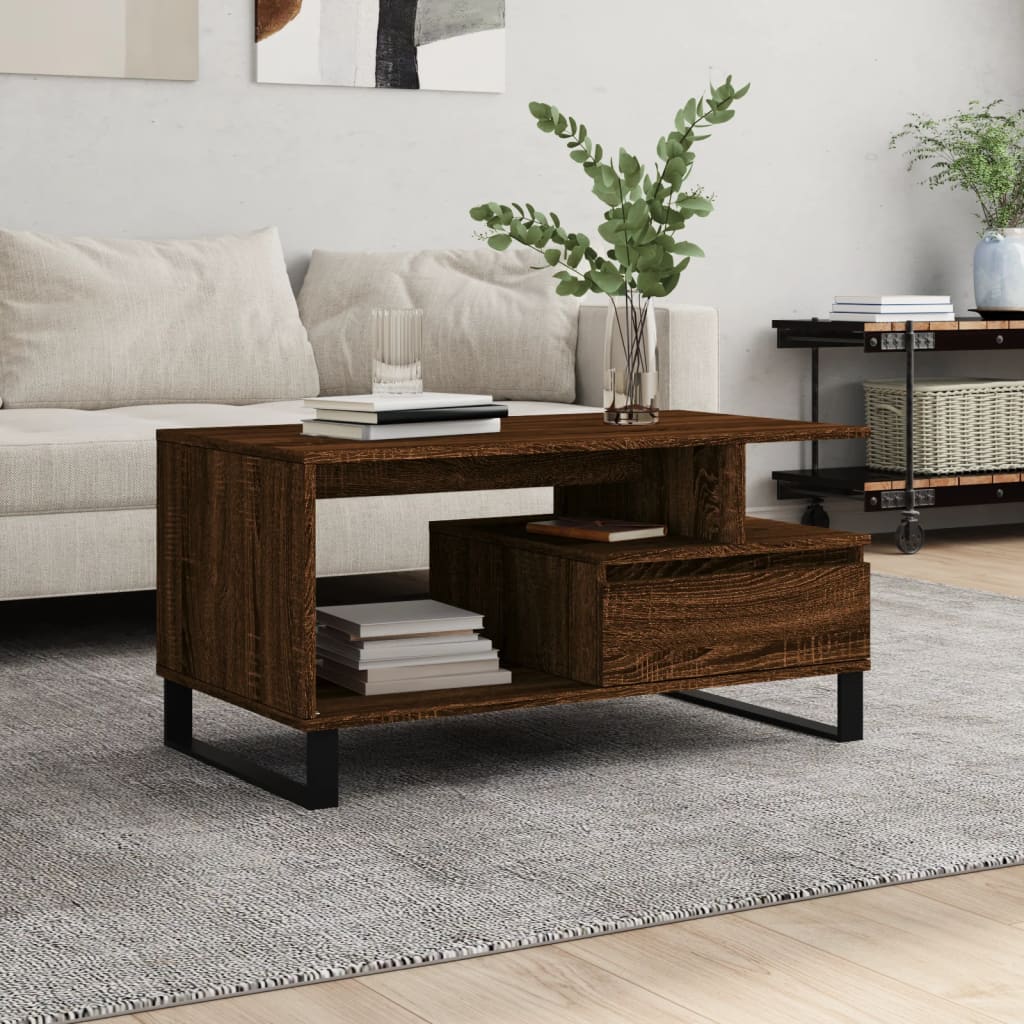  Coffee Table, Brown Oak 90x49x45 Cm, Wood-based Material