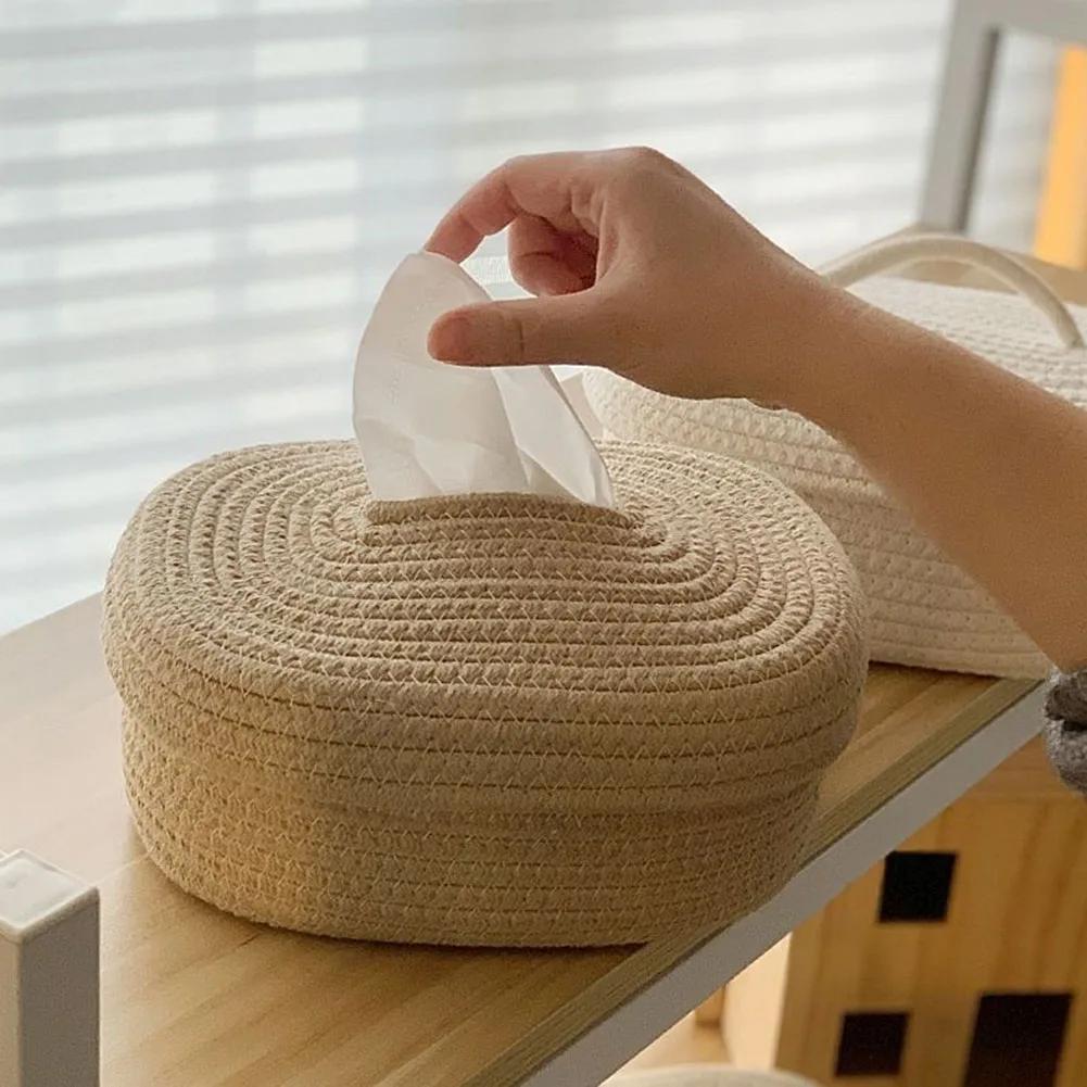 Simple Japanese-style Cotton Rope Woven Tissue Box Food Storage Box Creative Desktop Storage Box Pumping Paper Box Hand-washed
