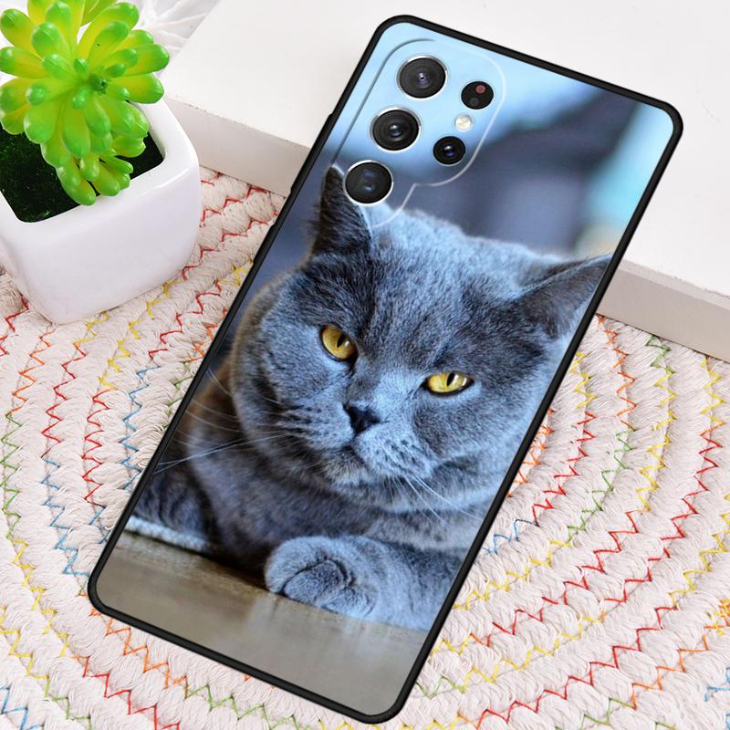 Grey British Shorthair Cat Silicone Phone Case For Samsung Galaxy note 10 pro S26 S25 S24 S23 S22 S21 Plus S25Ultra Capa Cover