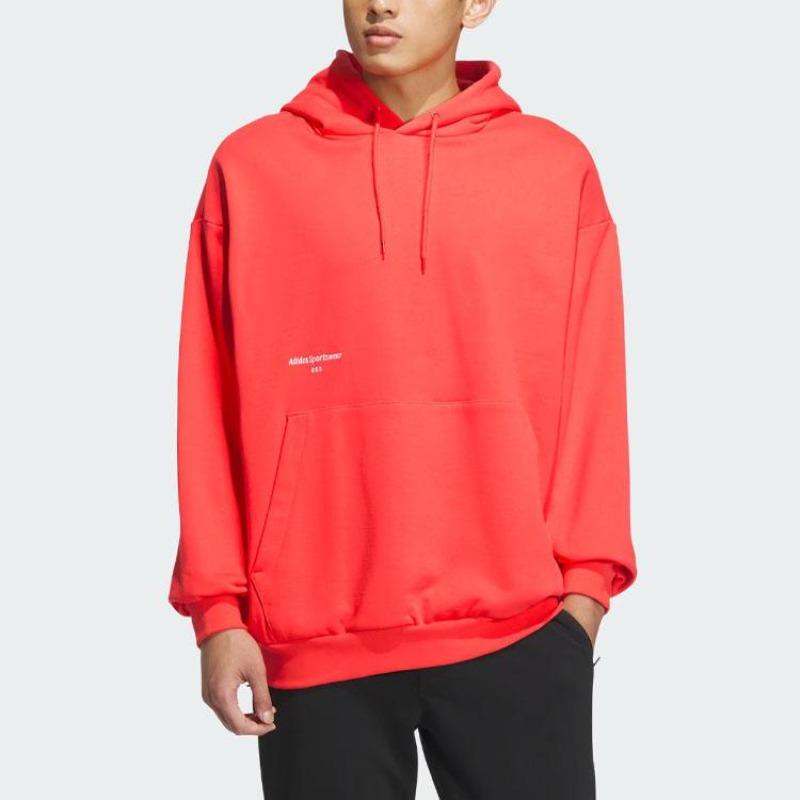 adidas Kleiner Logo-Hoodie Einfarbig Buchstaben-Detail Sportlich Lässig Kapuzen-Sweatshirt Herren Hoodies Hellrot IZ1606
