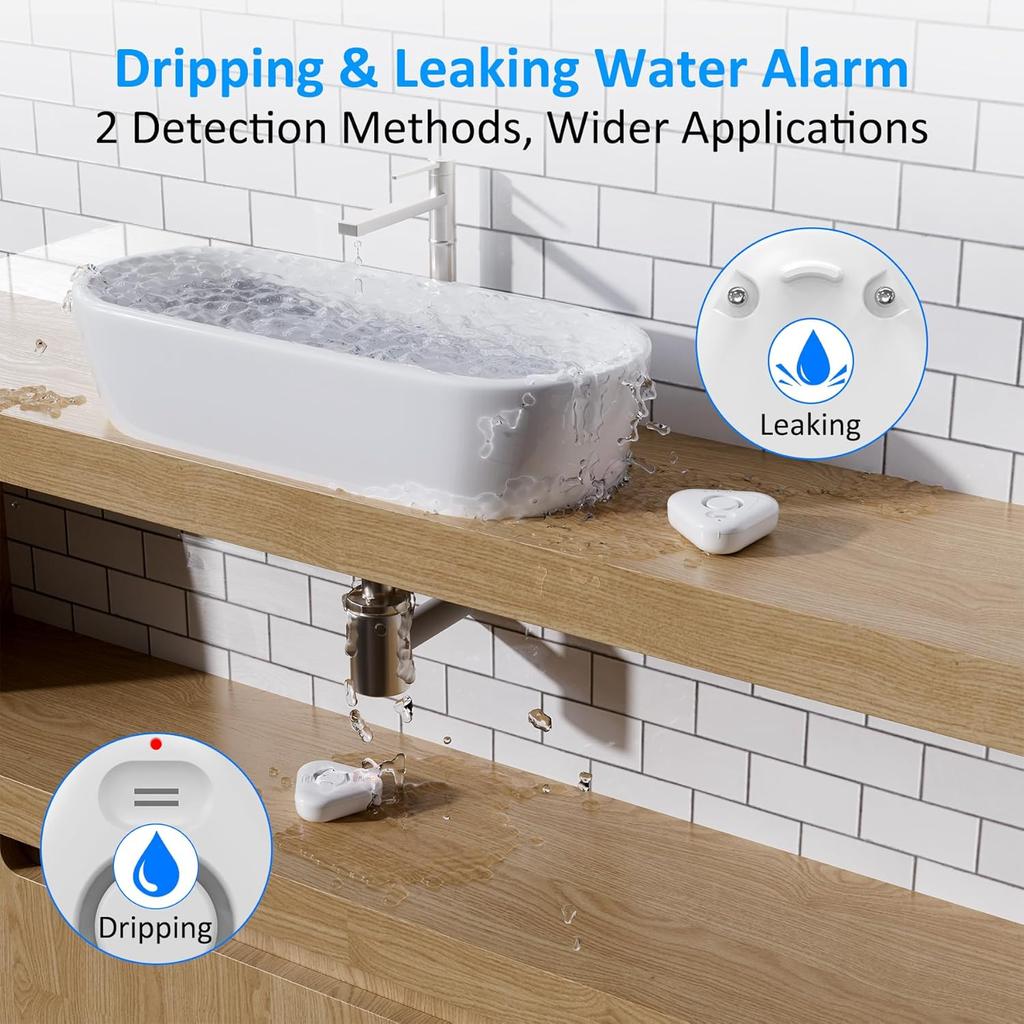 Smart Water Leak Detectors for Home WiFi with App Alerts, Stechro Ajustable 120dB Water Sensor Alarm Leak Detector for Basements Sink Kitchen