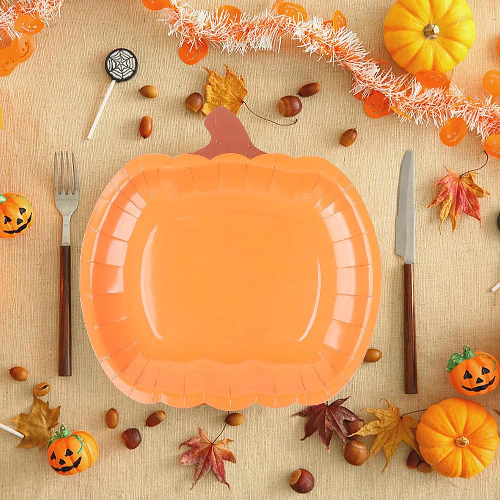 20Pcs Halloween Disposable Plates Special-Shaped Pumpkin Grimace Plates Multi-Purpose Smile Pumpkin Paper Plate Party Supplies