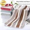 Large Coral Fleece Striped Bath & Beach Towel - Soft, Absorbent, and Perfect for Face and Body.