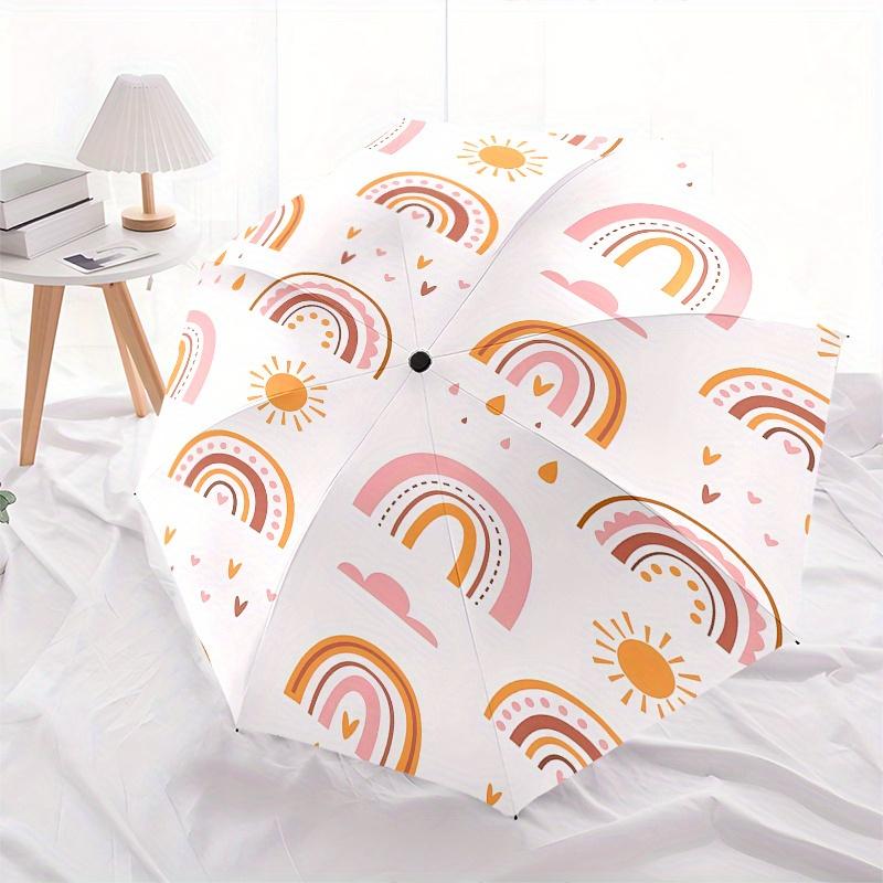 Rainbow,Sun Automatic Folding Umbrella 8 Ribs Lightweight Design, Durable Iron Frame, Compact and Portable, Ideal Birthday or Christmas Gi