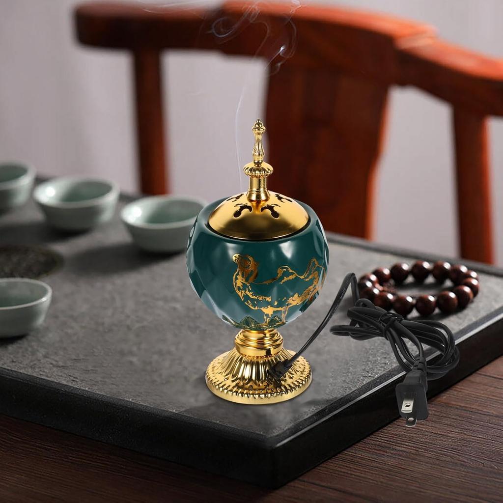 Bakhoor Electric Incense Burner - Vintage Arabic Incense Burner Middle Eastern Style Tabletop Electric Censer Aroma Burner Oud Frankincense Candle