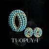Set Broșă și Cercei cu Turcoaz Incrustat Vintage - Design Retro Elegant