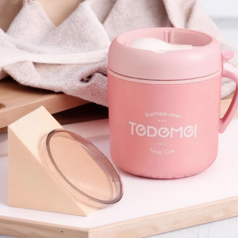 304 Stainless Steel 530ml Insulated Breakfast Cup Soup Mug with Lid and Spoon Sealed Soymilk Container