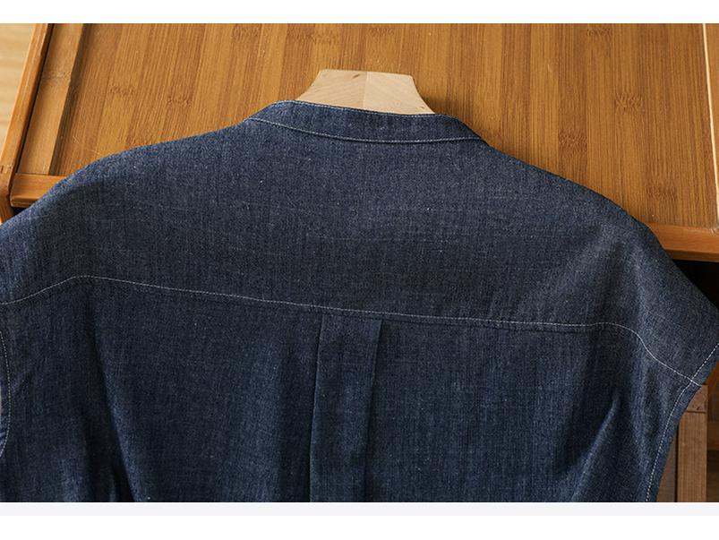 2025 Damen Retro Blau Denim Ärmelloses Sommerhemd