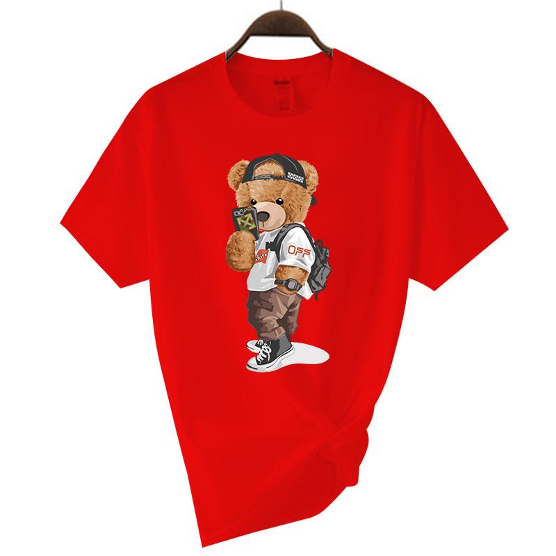 Luxury Brand Men's Short Sleeve T-shirts Summer Printed Black Funny Bear Harajuku Style Cotton Top Y2k Streetwear Casual Tee Men