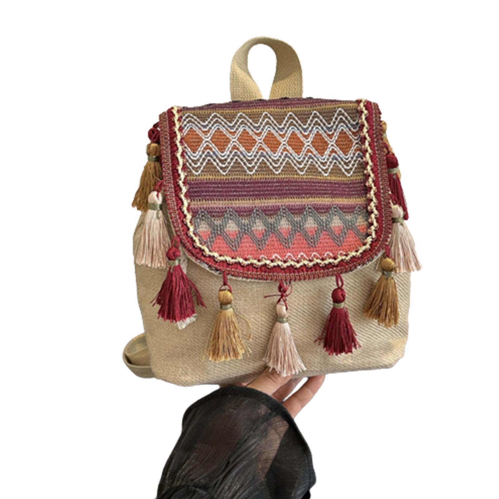 Сумка через плечо с двойным ремнем рюкзак для девочек-студентов универсальная сумка с кисточками школьный рюкзак в этническом стиле для отдыха красный 1298₽