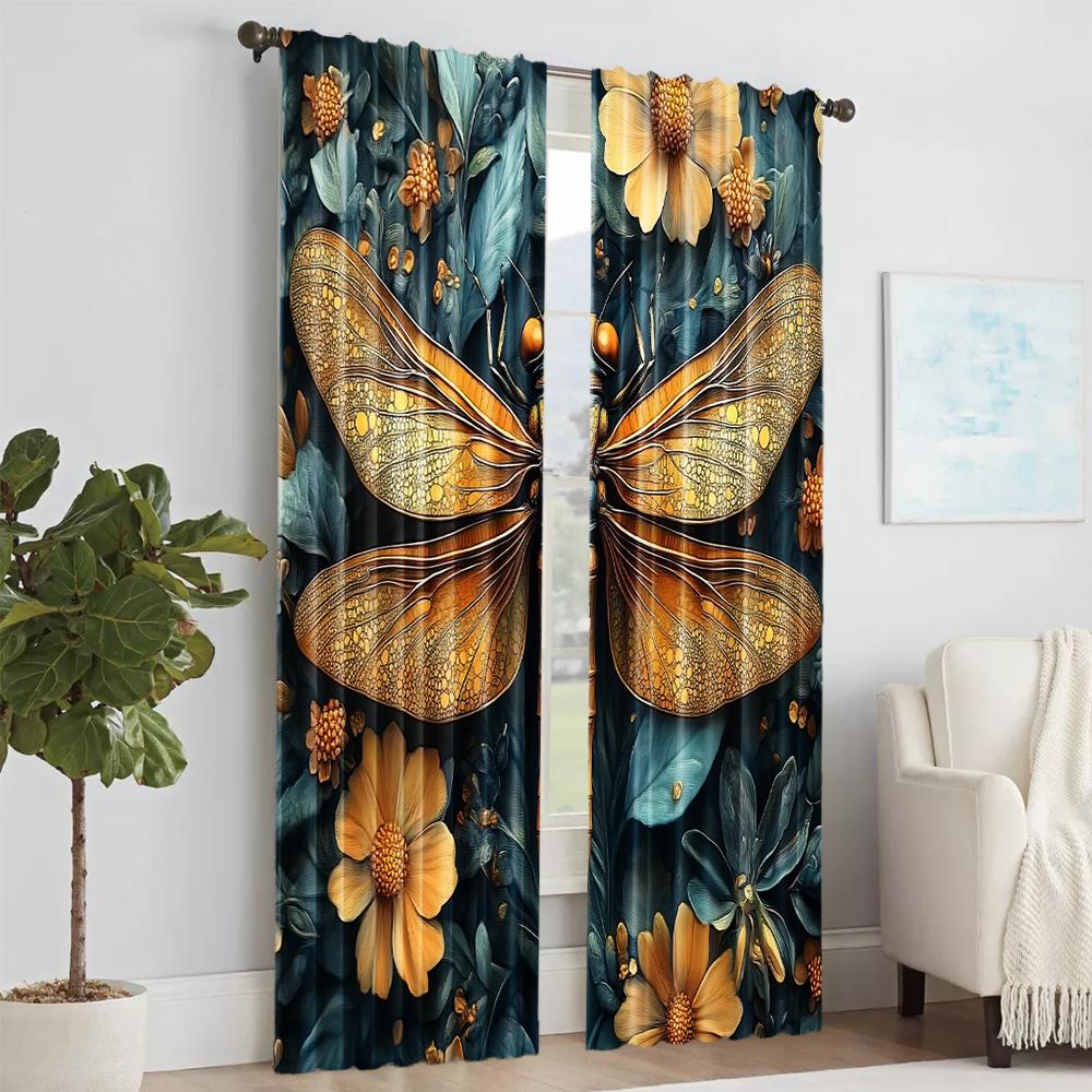 Versatile Polyester Transparent Curtains Home Decoration Dragonfly Use Bedrooms Living Rooms Set Of 2 Made Great Room Decor