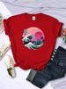 Ukiyo E Style Big Wave Female Short Sleeve Breathable Casual TShirts Fashion Summer Trend Top Soft Allmath Womens Tee Clothing