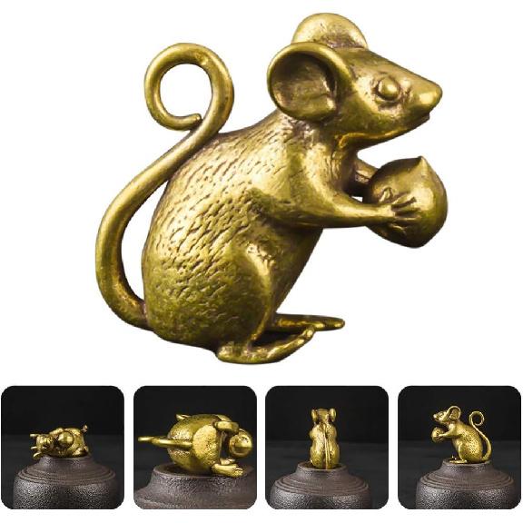 Brass Figurine Copper Lucky Rat Statue Animal Sculpture Collectibles Zodiac Pendant Rich Wealth Amulet Home Decoration