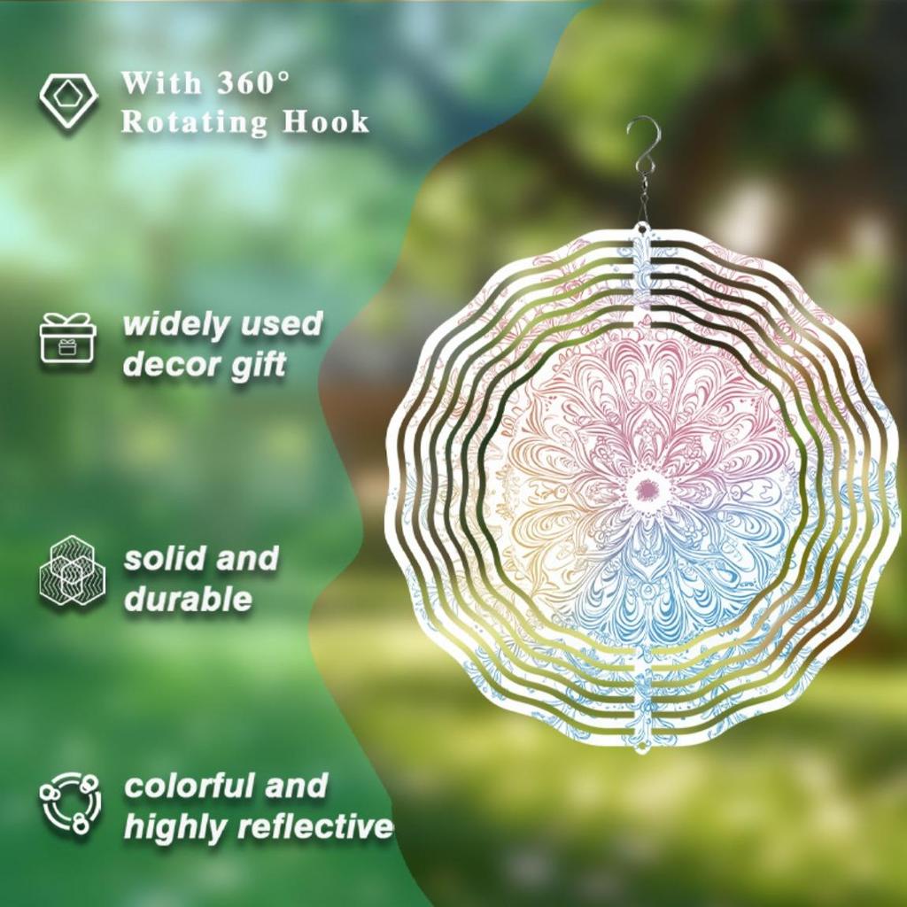 2D Colorful Mandala Wind Chime Metal Hanging Decor for Garden Yard Indoor Outdoor All Seasons Vibrant Floral Design No Electricity Needed