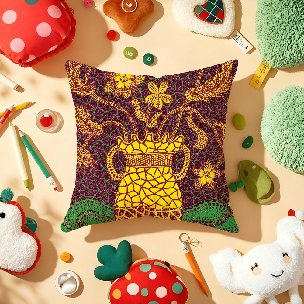 Y-Yayoi K-Kusama Abstract Art Cushion Cover Plush Fabric Soft Double-Sided Printed Sofa Warm Winter Home Gift Pillow Cover