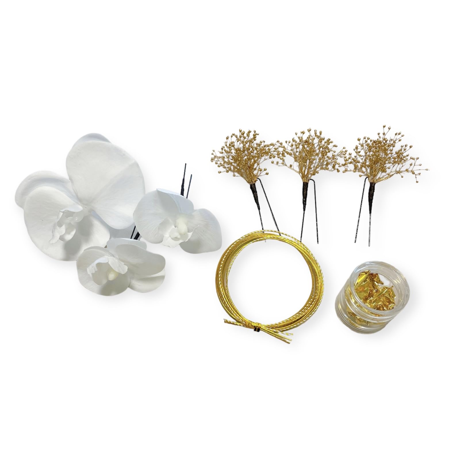 

Gold Phalaenopsis Orchid Hair Ornament with Gypsophila and Mizuhiki Gold Perfect for and Bridal Strings, Leaf, Coming-of-Age Ceremonies, Graduations, золотой