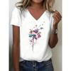 New Women T-shirt Simple Graphic Print Oversized Women's Trending Clothing Fashion Short Sleeve Shirt Women V-Neck Blouse 2025
