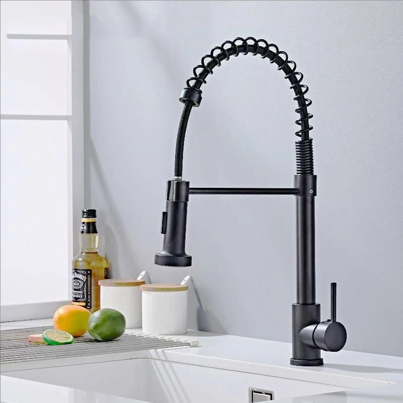 Matte Black Spring Kitchen Sink Faucet Pull Down Kitchen Faucet Single Handle Mixer Tap 360 Rotation Torneira Cozinha Mixer Tap