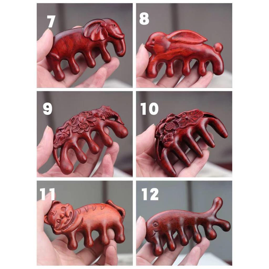 Rhinoceros Horn Rosewood Massage Comb with Round Head & Five Teeth