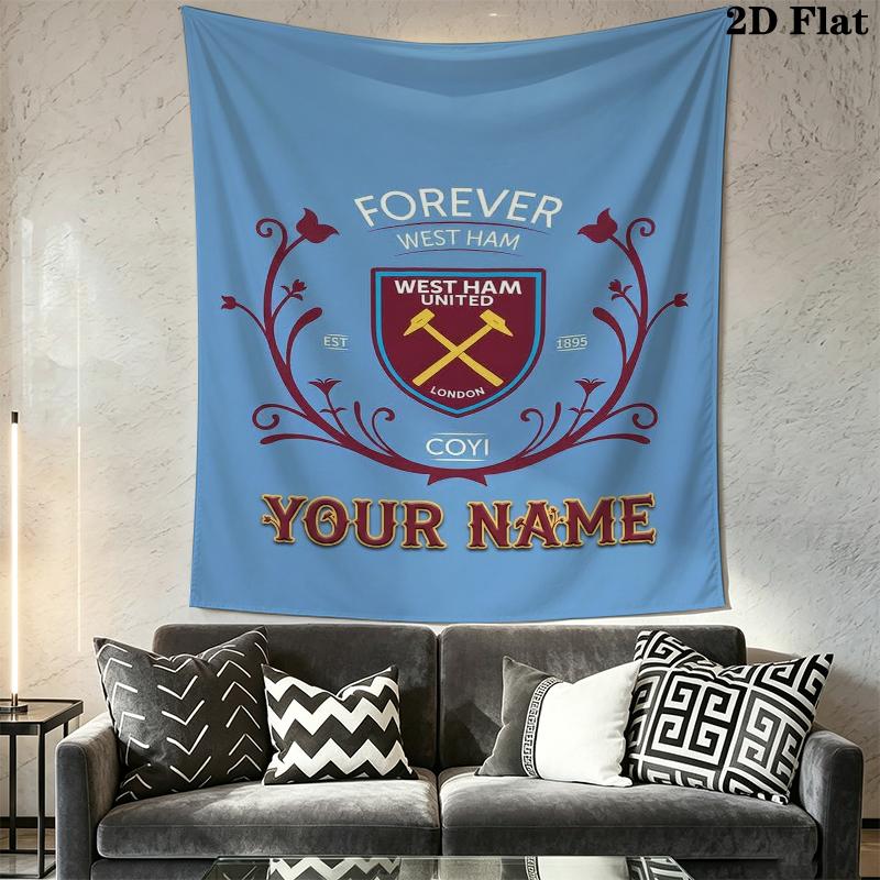 Custom Name West Ham United Wall Tapestry Aesthetic Wall Hanging Printed Fabric Blanket Decorative Tapestries for Bedroom Living Room Home Decor