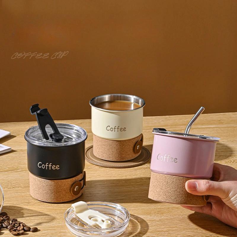 Stainless Steel Coffee Cup Design Sense Niche Light Luxury High-end Sense of Accompanying Cup with Straw