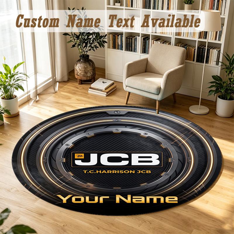 Round Rug Custom NameJCB Pattern Non Slip Carpet Home Floor Decor