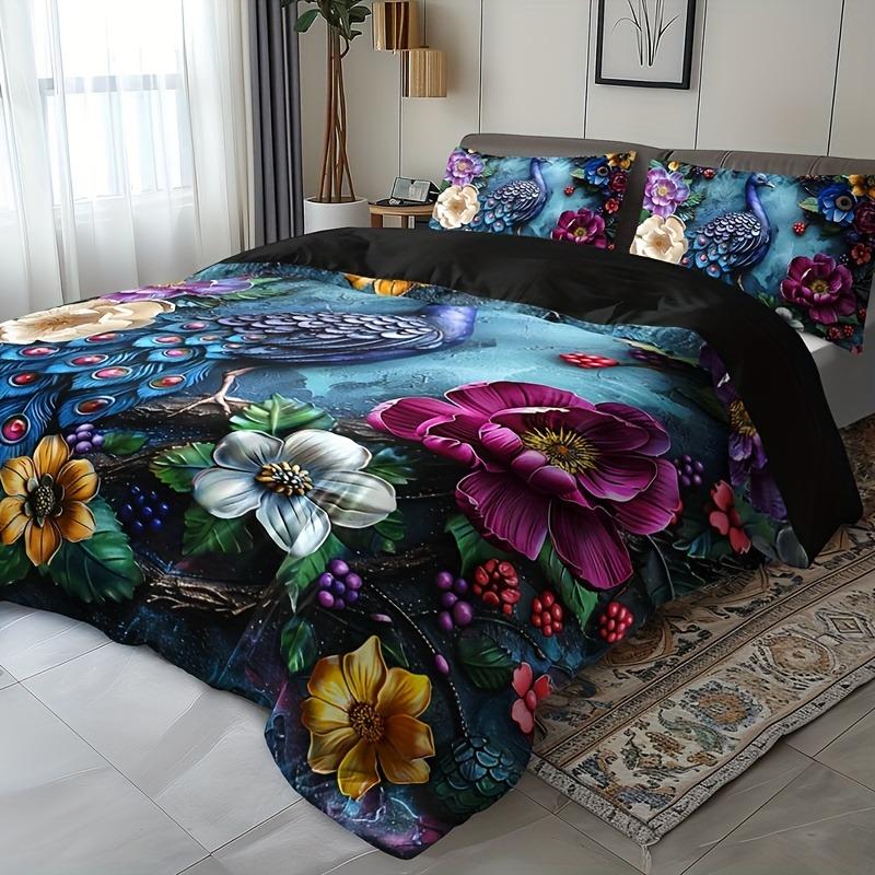 Flower Peacock Bedding Set Duvet Cover Set Quilt Cover With Pillowcase For Bedroom Decor Birthday Gift Halloween Christmas Gift