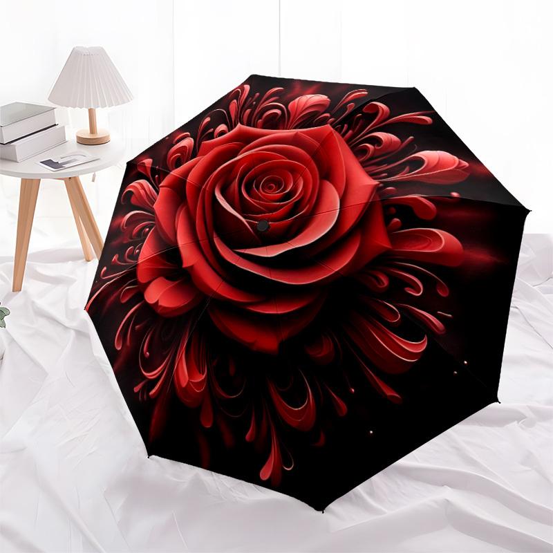 1pc Rose Floral Pattern Automatic Folding Umbrella, 8-Rib Iron Frame, Casual Outdoor Accessory for Birthday Festival Gifts Yy251128185