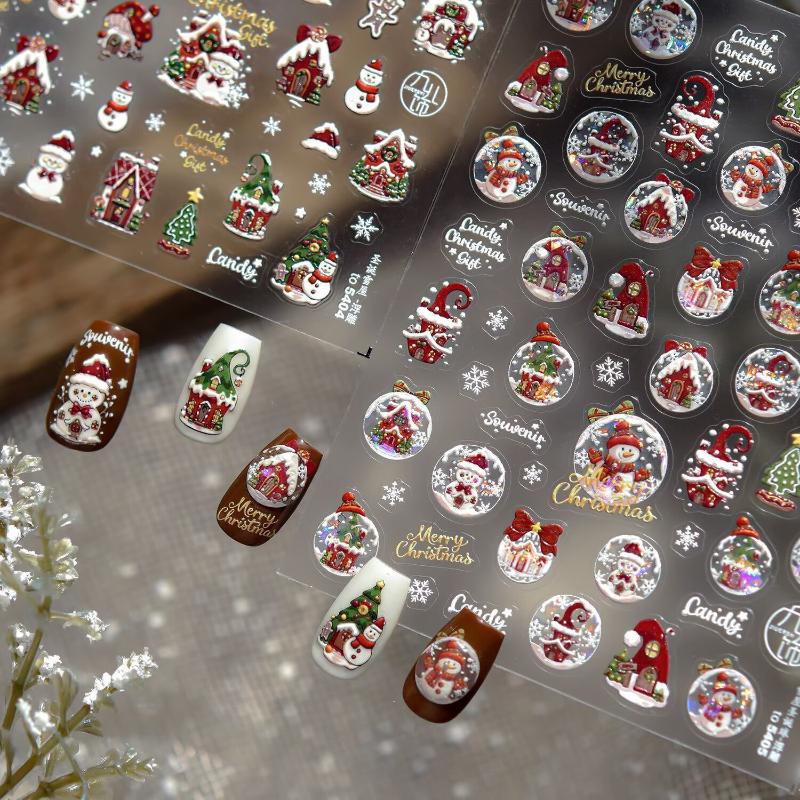 Christmas Nails Art Stickers Winter Dreamy Snowflake Snowman Christmas Tree Nails Accessoires Adhesive Embossed Manicure Decals