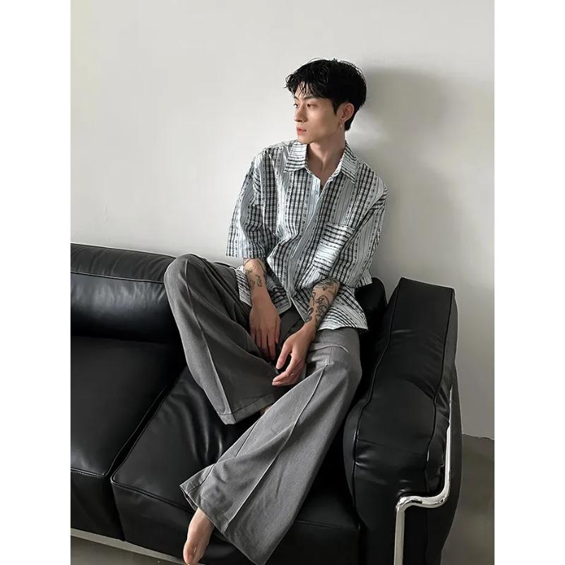 Men's Summer Plaid Oversized Short Sleeve Shirt Loose Fit Casual Streetwear Button Down Blouse For Daily Wear